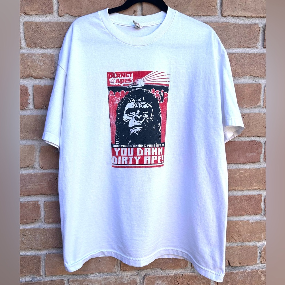 Vintage Y2K Planet Of The Apes DVD Movie Promo T Shirt  White Damn Dirty Ape